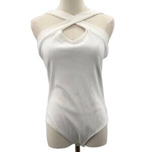 LULU'S sz XL white ribbed crossed neck bodysuit NEW 0B10